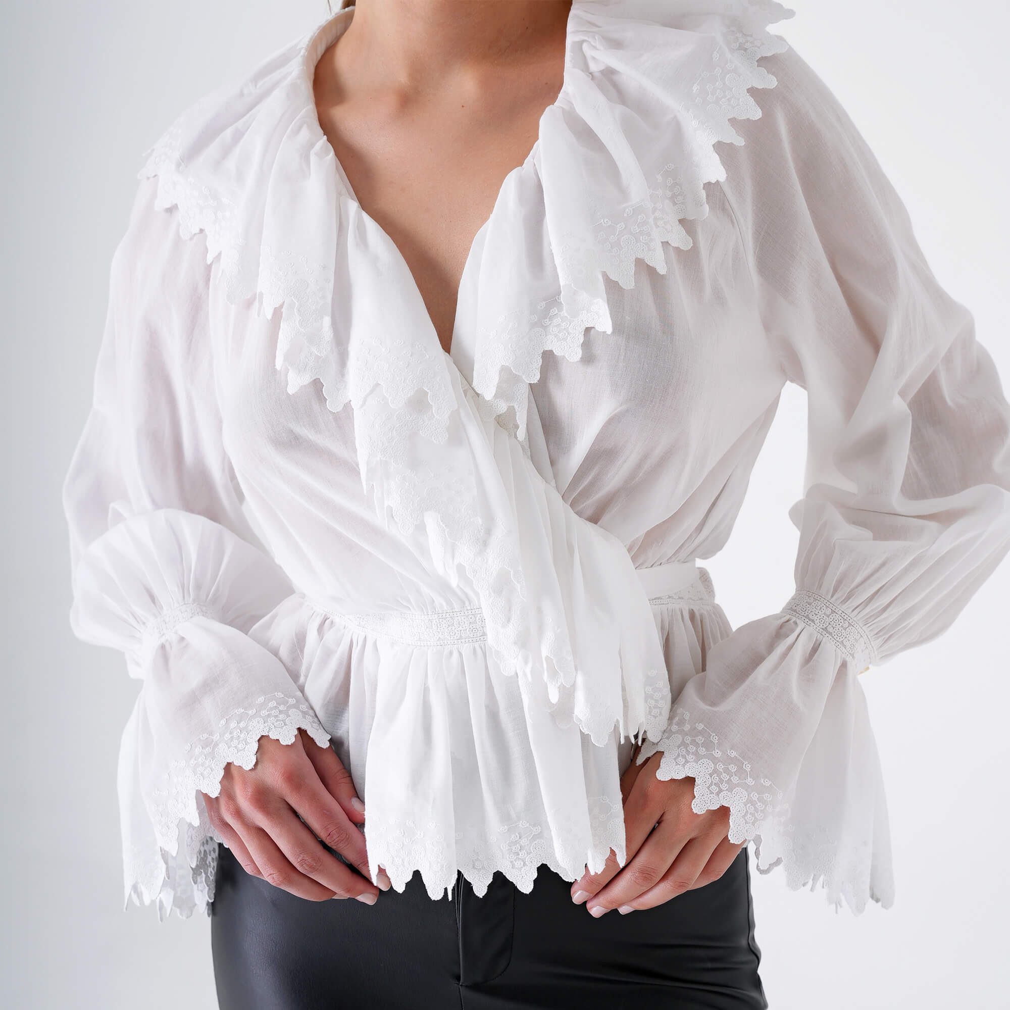 Etro - White Cotton&Lace Ruffle Shirt